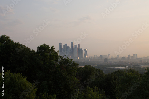 Panorama of Moscow Russia in the summer at dawn
