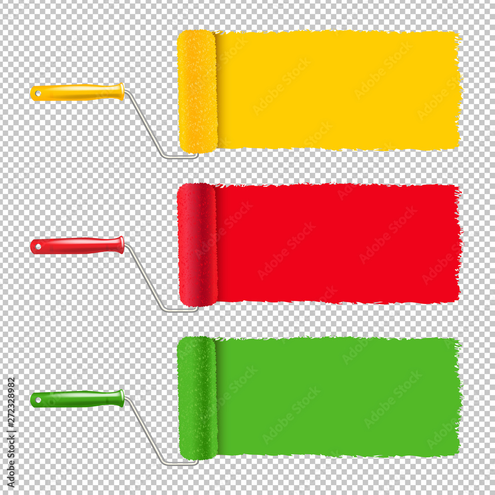 Colorful Paint Roller And Paint Stroke Transparent Background Stock