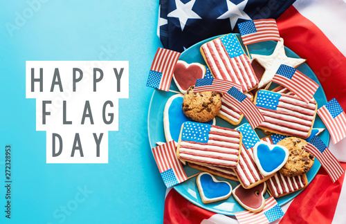 Homemade cookies in the shape of the American flag - Happy flag day USA