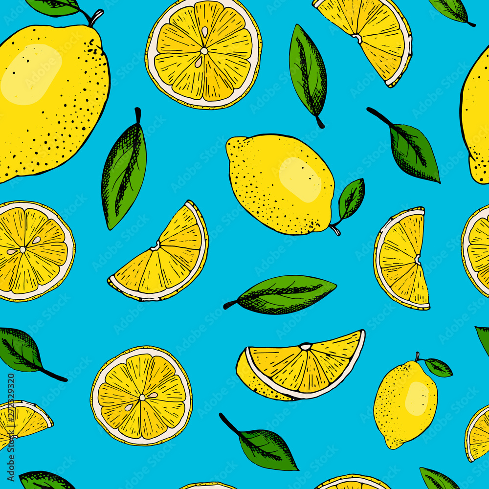 seamless pattern with hand drawn lemons
