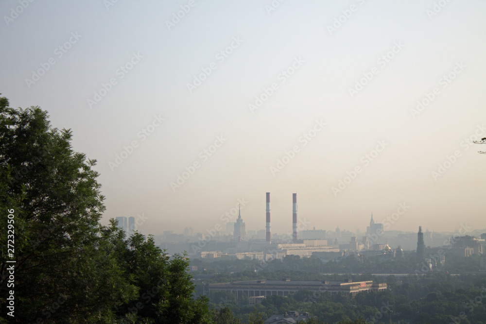 Panorama of Moscow Russia in the summer at dawn