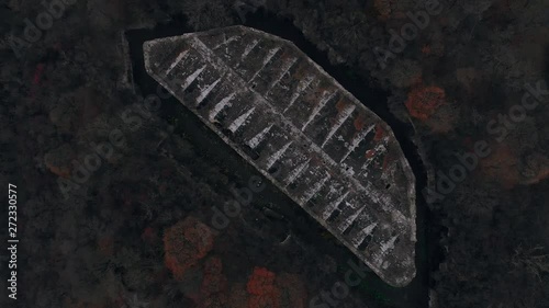 Close up view aerial of colorful forest drone tree road car nature flight fly helicopter rural shot top transport travel tree automobile country drive landscape trip slow motion