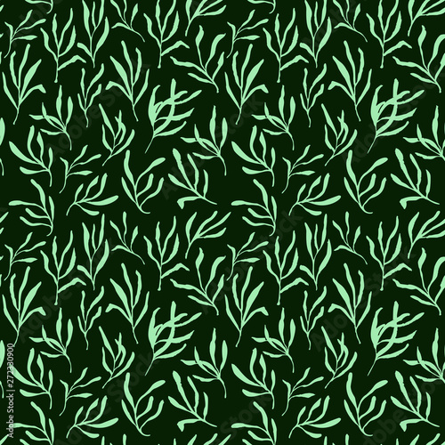 Estragon or tarragon seamless pattern therapeutic green leaf branch. Isolated rosemary vector illustration.