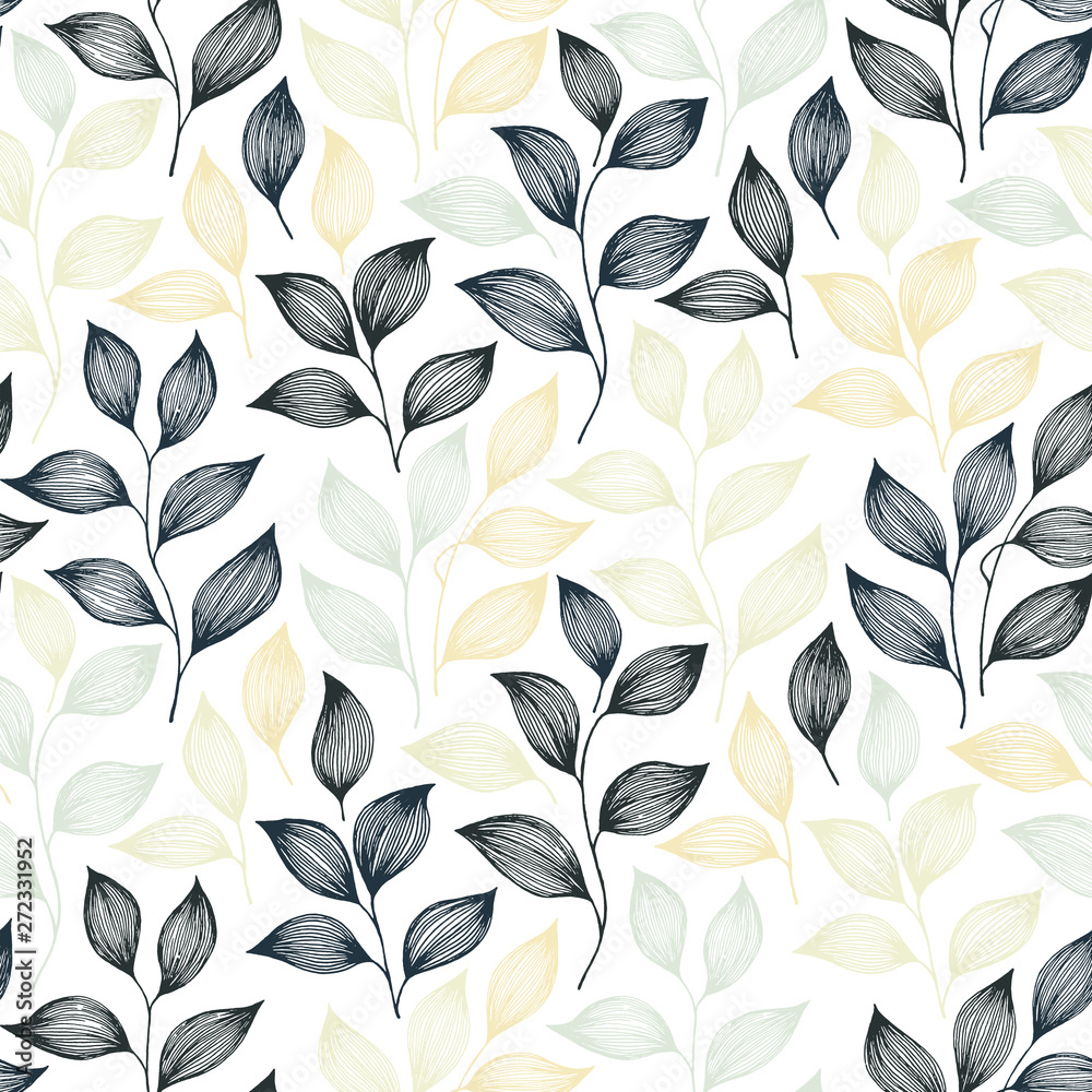 Fototapeta premium Wrapping tea leaves pattern seamless vector illustration.