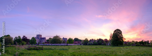 Spring sunset over St Cross Hospital, Winchester, Hampshire, UK