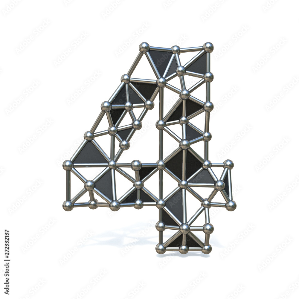 Wire low poly black metal Number 4 FOUR 3D