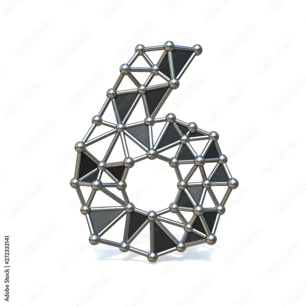 Wire low poly black metal Number 6 SIX 3D