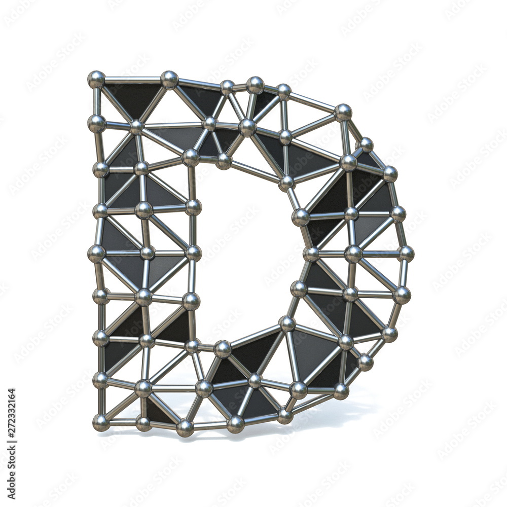 Wire low poly black metal Font Letter D 3D Wire low poly black metal Font Letter D 3D