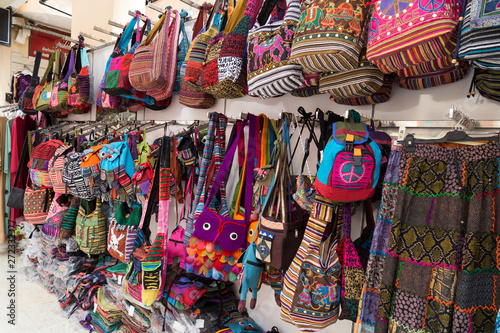 colorful new season traditional bags in the shop for fashion from Turkey.