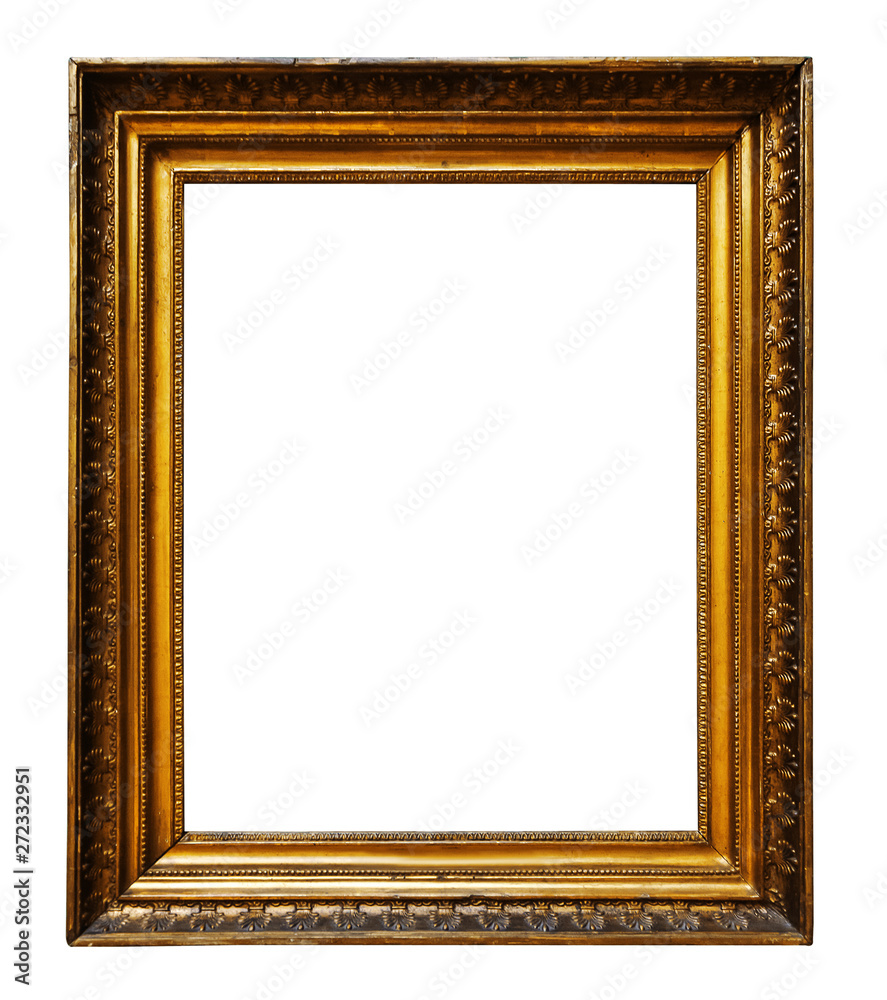 Picture gold wooden ornate frame for design on isolated background Picture gold wooden ornate frame for design on isolated background