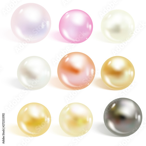 Realistic different colors pearls set.
