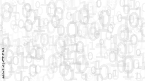 Abstract background of ones and zeros in various sizes, gray on white