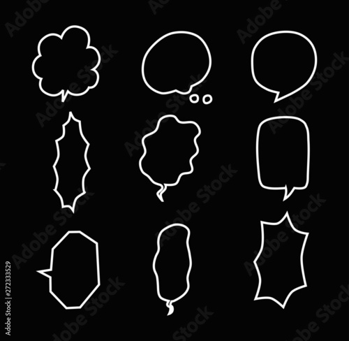 bubbles speech doodle set of different shapes and sizes. empty comic. text box. conversation chat. Boom isolated. White line. vector illustration