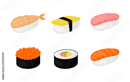 set of sushi isolated on white background for cafe or restaurant. illustration vector.