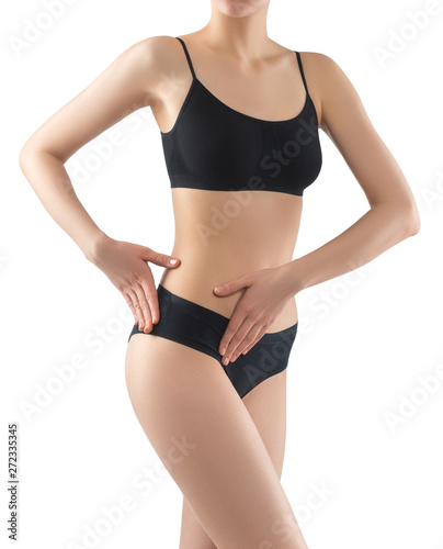 Beautiful perfect slim female body fitness woman