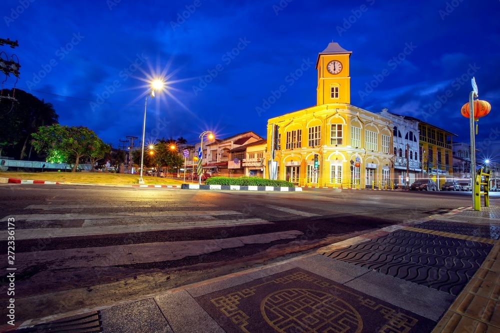 Phuket,Thailand - April 5, 2019 - At the Phuket old town area, Charter Bank intersection, It's a hot spot and the ideal spot for taking photos for tourists,and admire the scenery in conservation area 