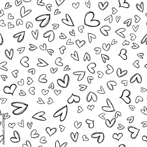 Heart doodle seamless pattern. Hand drawn hearts texture background.