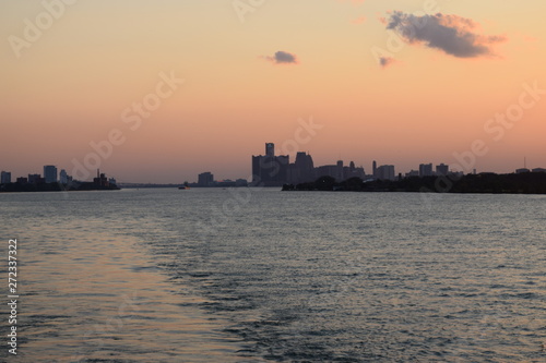 Sunset over Detroit Skyline. Picture taken from Windsor shore 