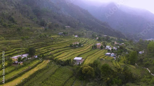 Himalaya agriculture terraces, 4k drone aerial footage photo