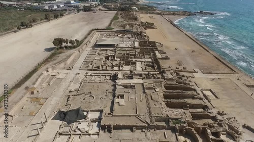 Aerial view of Caesarea Hippodrome ruins and Amphitheater. Israel. DJI-0015-02