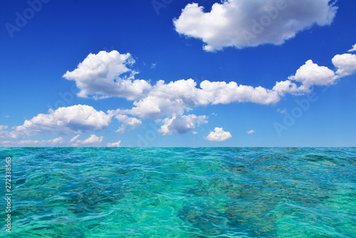 Deep Blue Sea View And Sky Background Travel in Summer Holidays Concept