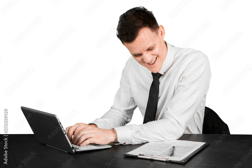 American businessman doing paperwork on studio American businessman doing paperwork on studio