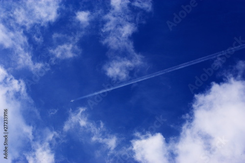 綺麗な青空と空に飛んでいる飛行機の姿