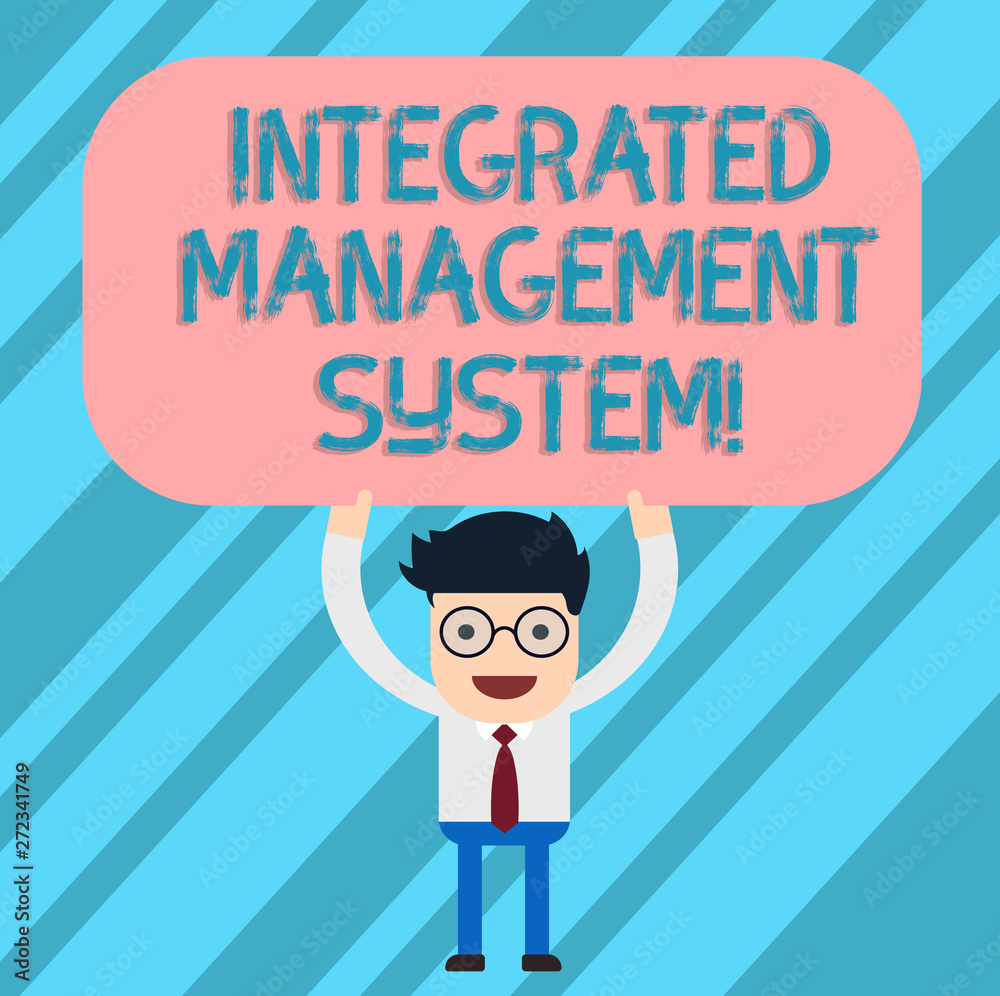 Word writing text Integrated Management System. Business concept for combines all components of a business into one Man Standing Holding Above his Head Blank Rectangular Colored Board Word writing text Integrated Management System. Business concept for combines all components of a business into one Man Standing Holding Above his Head Blank Rectangular Colored Board