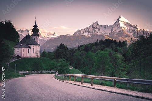 Scenic view on Maria Gern Church with Watzmann view Berchtesgaden Bavaria Alps Germany