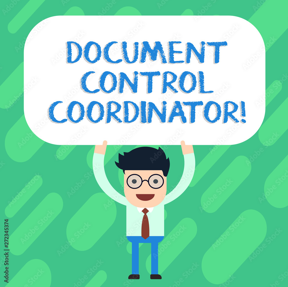 Handwriting text Document Control Coordinator. Concept meaning analysisaging and controlling company documents Man Standing Holding Above his Head Blank Rectangular Colored Board Handwriting text Document Control Coordinator. Concept meaning analysisaging and controlling company documents Man Standing Holding Above his Head Blank Rectangular Colored Board