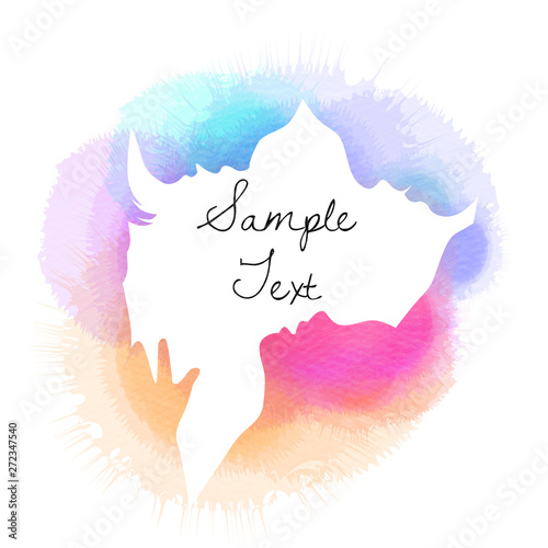Parents having good time with their child.  Happy family walking together isolated on white background. Watercolor style. . Double exposure illustration with copy space.