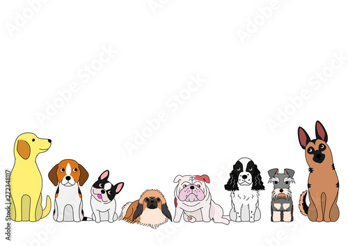 cute cartoon dogs sitting in a row