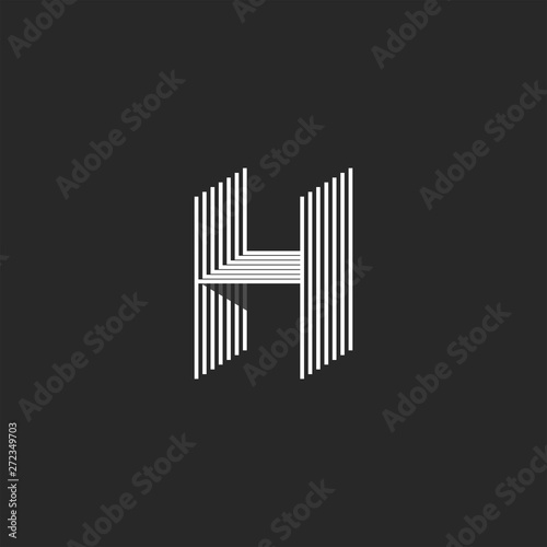 Creative 3d logo H letter monogram thin parallel lines style  isometric linear identity emblem