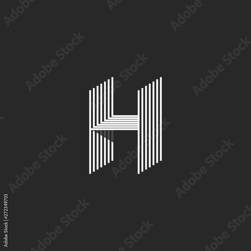 Creative 3d logo H letter monogram thin parallel lines style, isometric linear identity emblem