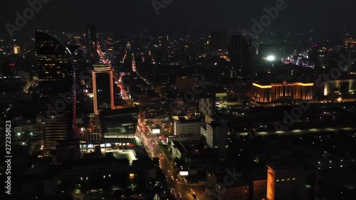 Wallpaper Mural Aerial shot of central Phnom Penh cityscape at sunset with skyscraper and long street in view , including architectural landmark Vattanac building Torontodigital.ca