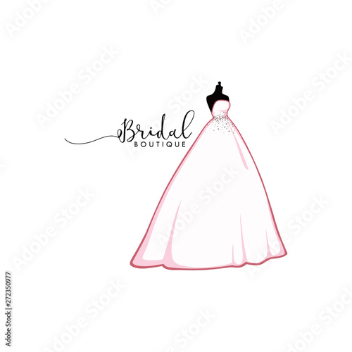 Beautiful Pink Bridal Boutique Logo, Icon, Sign, Mannequin, Fashion, Beautiful Bride, Vector Design