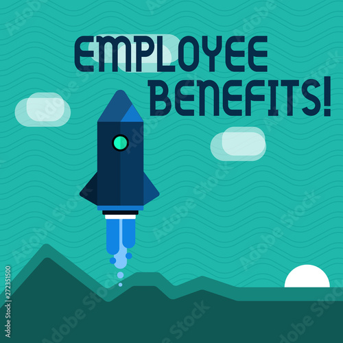 Text sign showing Employee Benefits. Conceptual photo list of advantage recruiter get at work Insurance photo