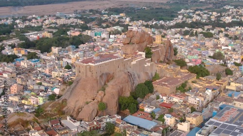 Rock fort temple in Trichy, India, 4k aerial footage photo