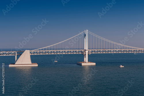 Scenic view of Busan Gwangandaegyo Bridge (Diamond Bridge), a suspension bridge connecting Haeundae-gu to Suyeong-gu in Busan, South Korea © jiggotravel