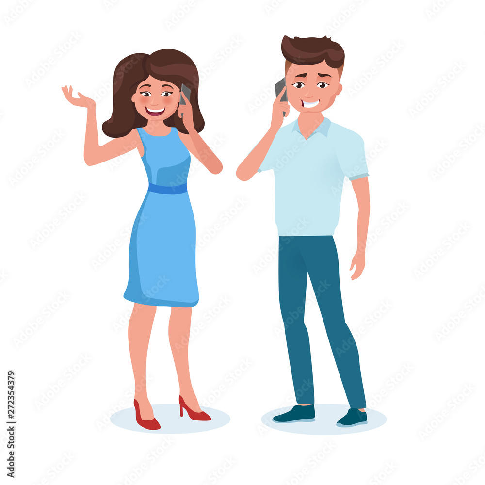 Man and woman talking on their mobile phones. People communicate. Man and woman talking on their mobile phones. People communicate.