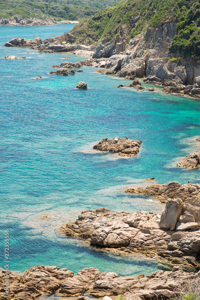 Landscape with Sea, Stones, Road and Coast of Santa Teresa di Gallura. Sardinia.