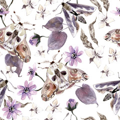 Keuken achterwand Gotisch patronen Motten en bloemen in duister aquarel  © dinkoobraz