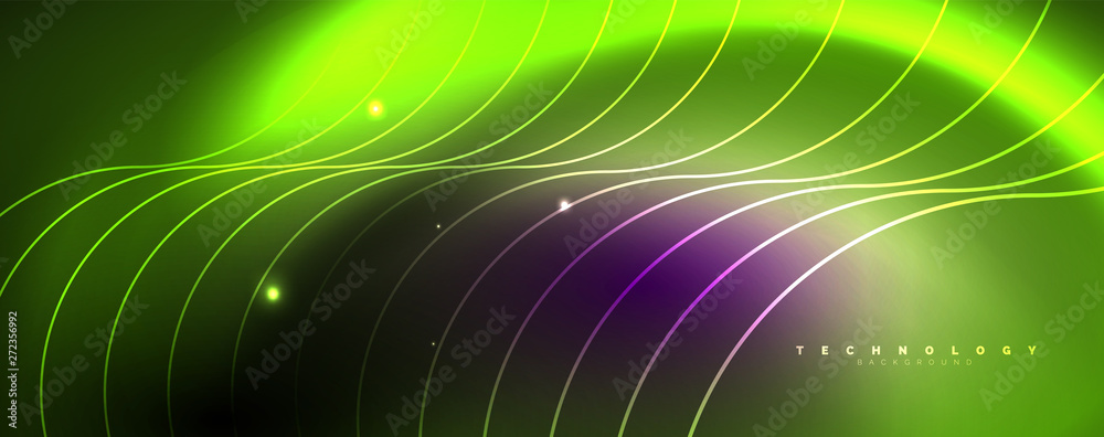 Shiny neon lights, dark abstract background with blurred magic neon light curved lines Shiny neon lights, dark abstract background with blurred magic neon light curved lines
