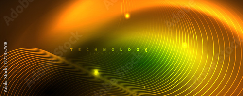 Shiny neon lines template - northern lights glowing blur lines. Futuristic style glow neon 80s disco club or night party techno template