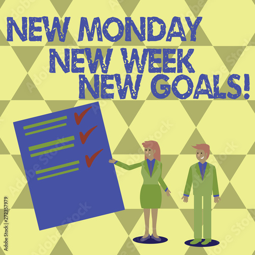 Writing note showing New Monday New Week New Goals. Business photo showcasing next week resolutions To do list Goals Targets © Artur