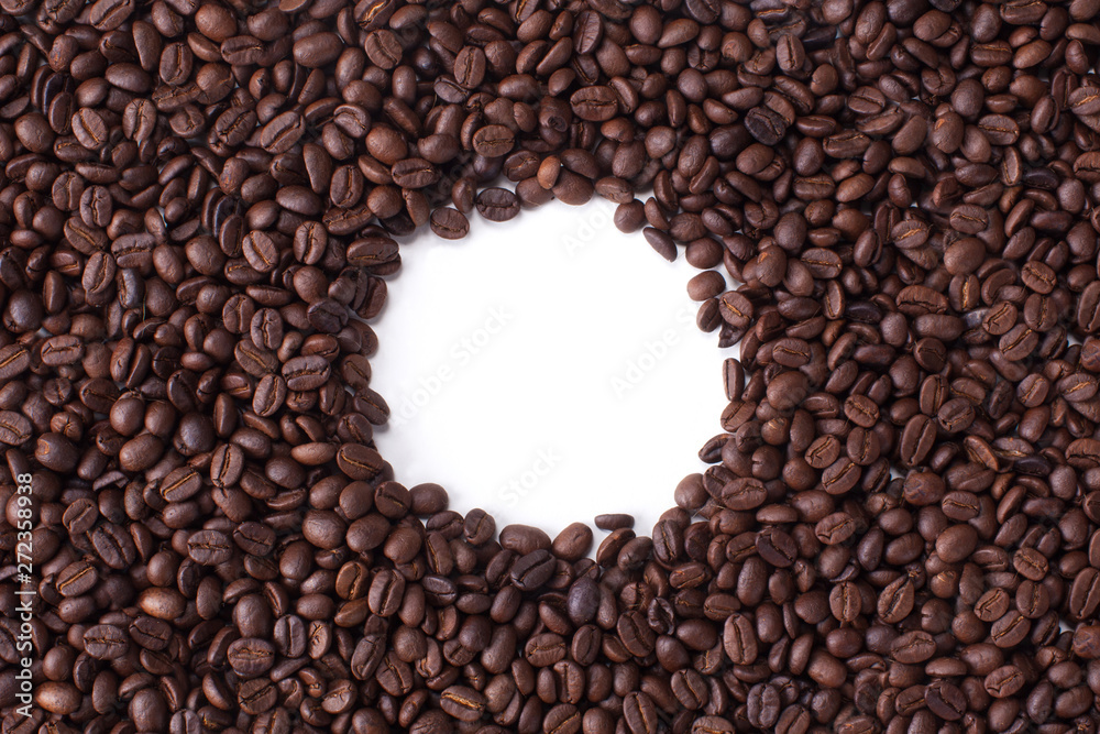 Background from top view with space for copy of coffee beans on white. Background from top view with space for copy of coffee beans on white.