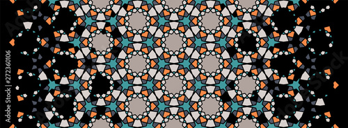 Arabesque vector seamless pattern. Geometric halftone texture with color tile disintegration or breaking