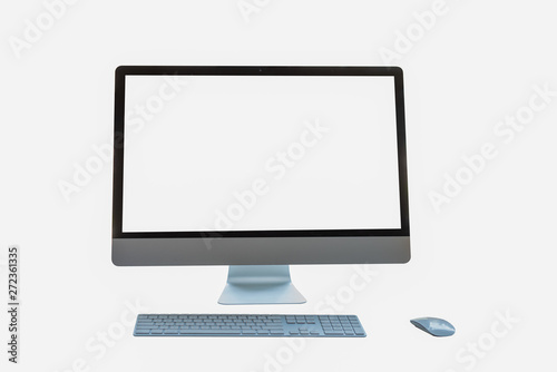 monitor with keyboard and computer mouse on white background.
