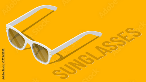 Vector illustration of sunglasses in isometric style with shadows on yellow isolated background