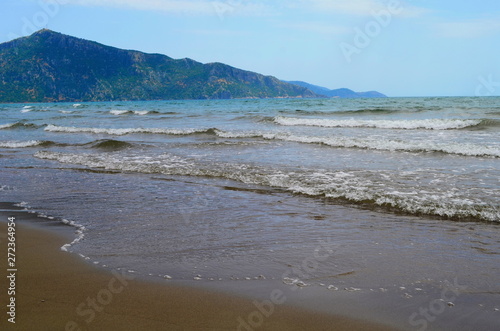 waves on the Mediterranean Sea on the shore of a turtle island in Dalyan  Turkey